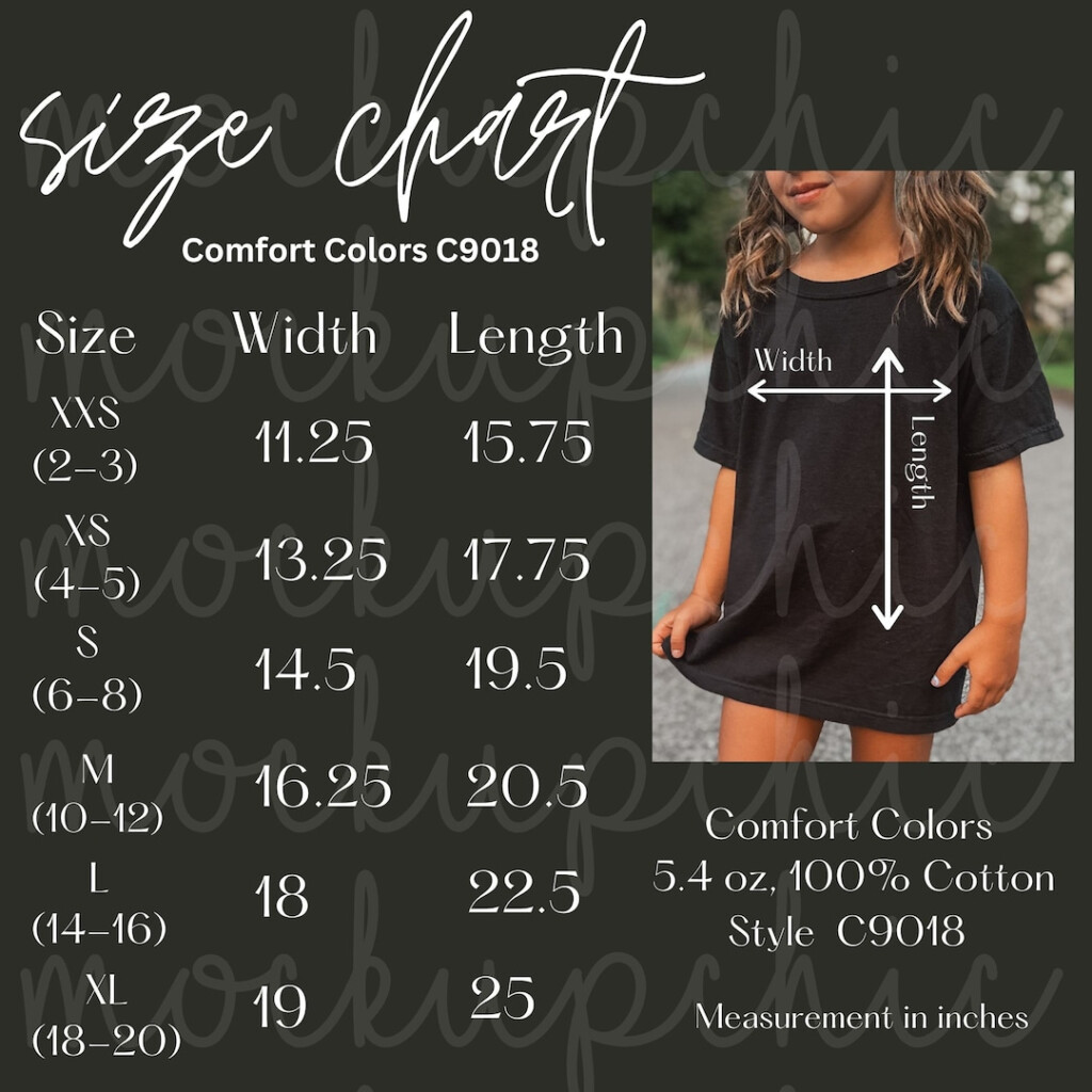 Size Chart Comfort Colors 9018 Youth Shirt Style C9018 Kids Tshirt 