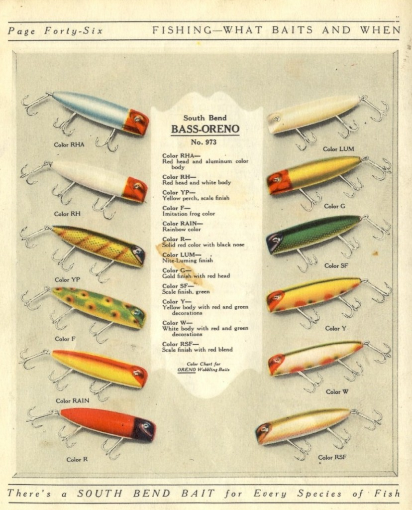 South Bend Bass Oreno Color Chart 1925 Old Antique Fishing Lures 