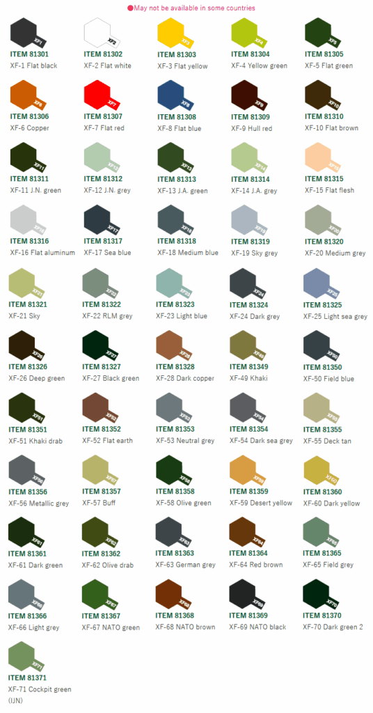 Tamiya RC Paint Color Chart