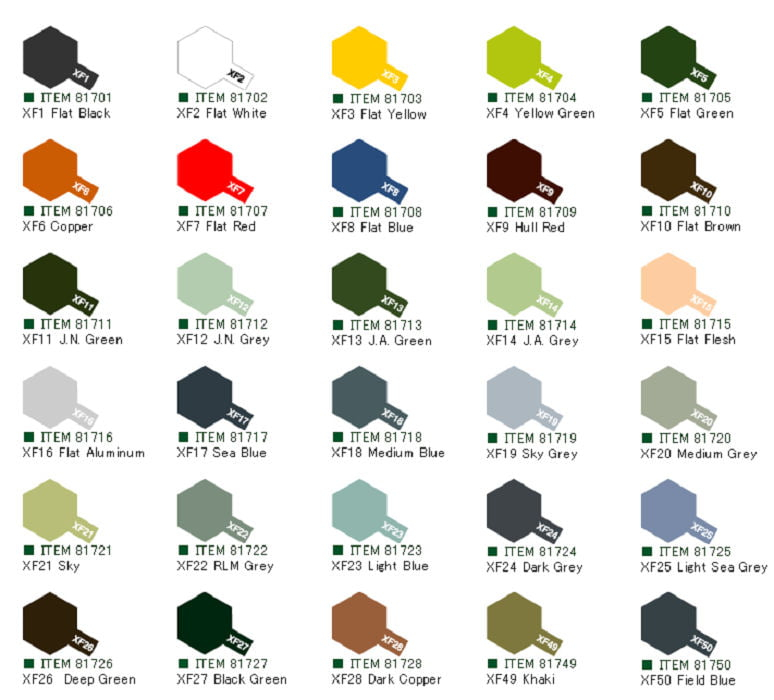 Tamiya Xf Paint Color Charts