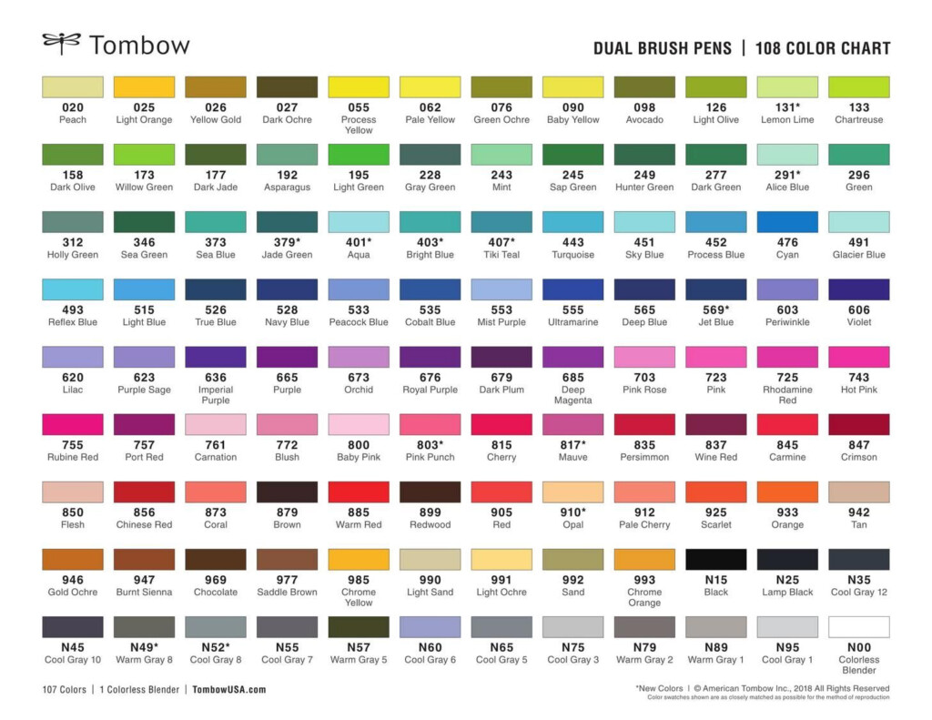 Tombow Dual Brush Pen Color Chart NBKomputer