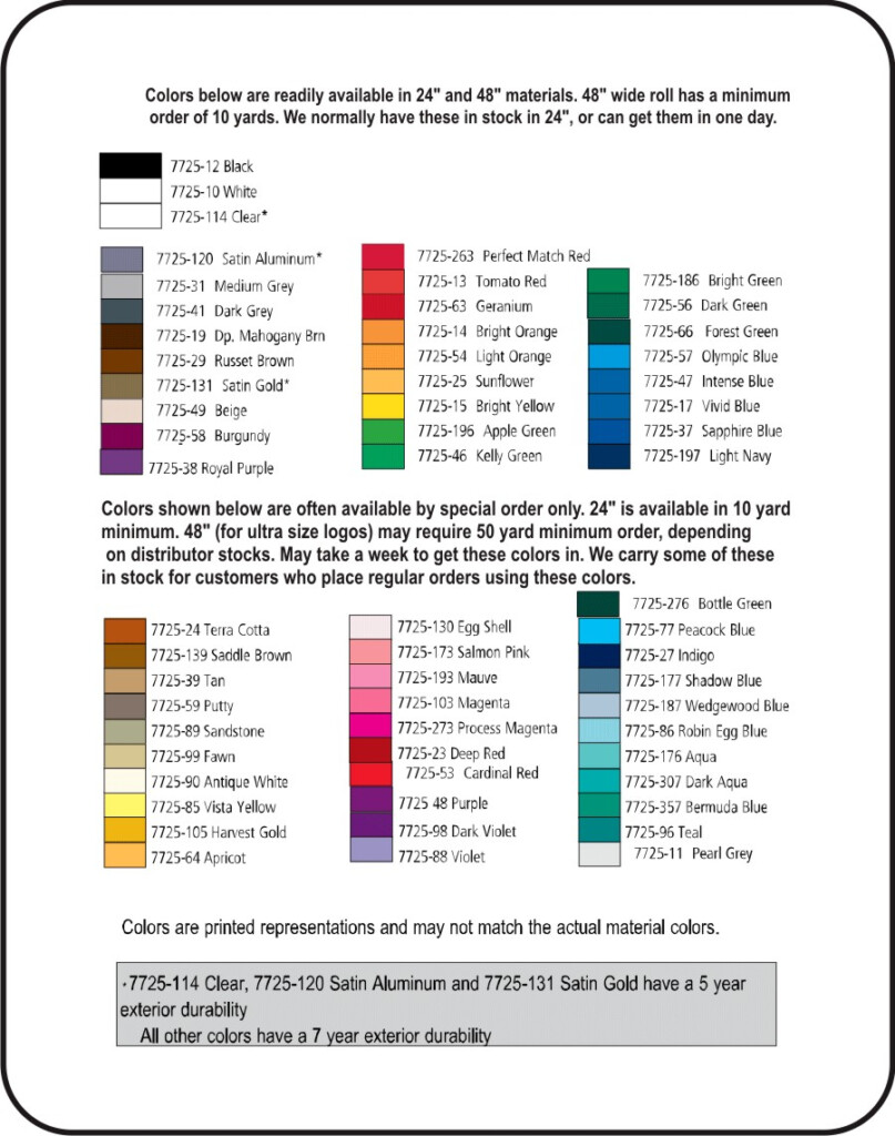 Vinyl Color Chart